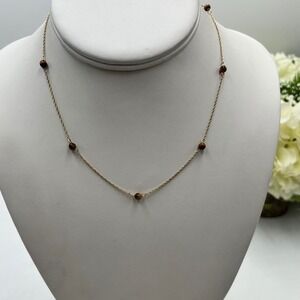 Vintage 14k Yellow Gold Chain LInk Tiger's Eye Beads 15" Station Necklace